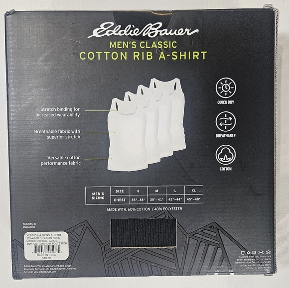 Eddie Bauer Tank Tops Mens Large 4 Pack A-shirt Classic Cotton Ribbed Breathable - Picture 4 of 7